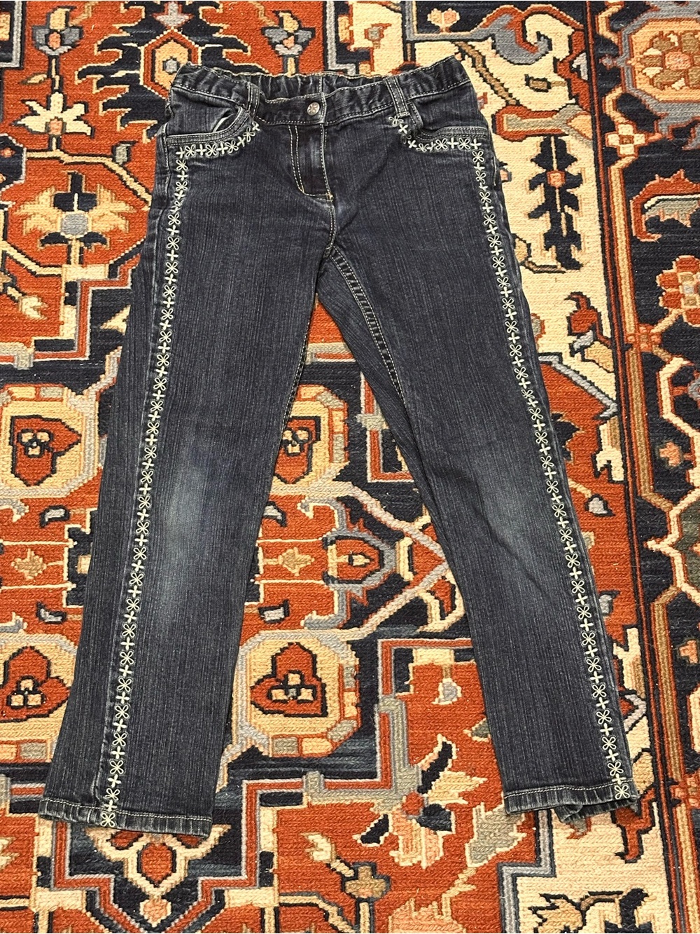 Hanna Andersson Girls Jeans Size 130 US 8 Adjustable Waist embroidered